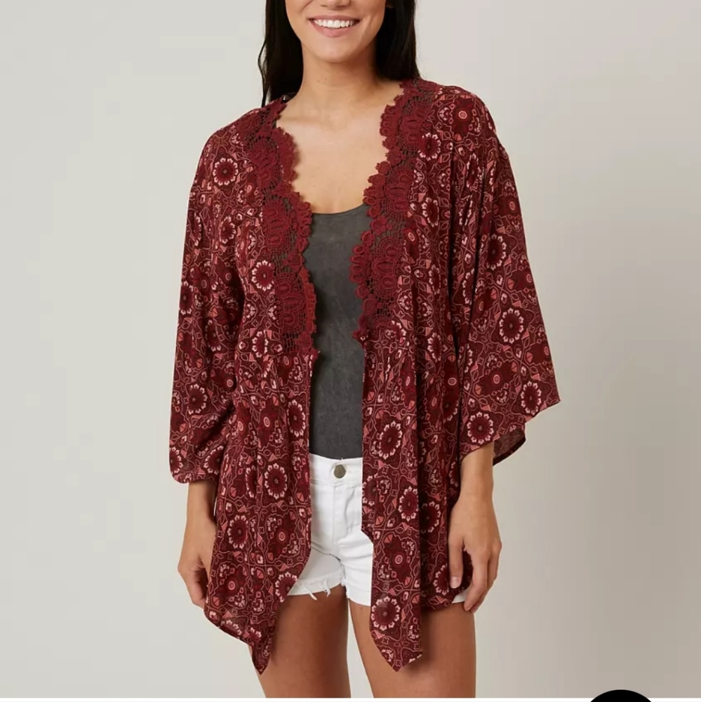 Coco + Jaimenson Printed Red Henna Cardigan Size S